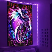 cheap Blacklight Tapestries-Ruth Thompson Blacklight Tapestry Glow in the Dark Glow Party UV Reactive Trippy Misty Hanging Tapestry Wall Art Mural for Living Room Bedroom Dragonblade EBONBLADE HIGH REZ