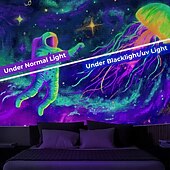 billiga Blacklight tapestries-Svartljusvävning som lyser i mörkret glow party UV-reaktiv astronaut trippy dimmig svamp hängande väggkonstmur för vardagsrum sovrum