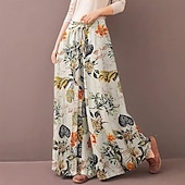economico Pantaloni in cotone e lino con grafica-Per donna Pantaloni ispirati al lino Gamba larga Pantaloni Palazzo Streetwear Boho Lunghezza intera Misura del girovita medio Fiore Elastico in vita Traspirante Confortevole Micro-elastico All&#039;aperto
