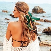 billige Tilbehør til hårstyling-Boho fjærpannebånd sigøynerhodeplagg hodeplagg bohemsk hippiepannebånd indisk festival hårbånd justerbart langt fjærhårtilbehør for kvinner og jenter svart grønn