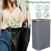 preiswerte Recycling-Behälter-Pfandflaschen Sammelbehälter Recyclingbehälter für Küche, Innenbereich, Zuhause, 100 l Wäschesammler mit 2 herausnehmbaren Innentaschen, Bambusrahmen, Oxford-Gewebe, selbstschließende obere Öffnung