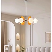 baratos Luzes pendentes-Luminária pendente LED 3/6/8 luzes, estilo moderno de meados do século, E14, lustre grande, globo branco, luminária de teto embutida em latão vintage Sputnik, luminária pendente de ilha de cozinha,