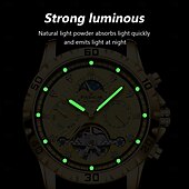 baratos Relógio Automático-Relógio masculino luxuoso com turbilhão oco, à prova d&#039;água, luminoso, automático, mecânico, data, semana, aço inoxidável, relógio masculino