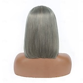 economico Parrucche lace front capelli veri-parrucca frontale in pizzo con capelli umani grigi 13x4, parrucca corta e liscia in pizzo con densità del 150%