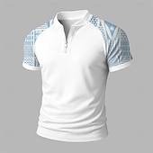 cheap Men&#039;s Printed Polo-Men&#039;s Graphic Zip Polo Short Sleeve Stand Collar Modern Leisure Athleisure Casual Daily Zipper 3D Print Summer Robin&#039;s Egg Blue White Blue White