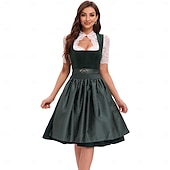 Χαμηλού Κόστους Dirndl-Φόρεμα Dirndl Γυναικείου Πράσινου Βαυαρίας με Ποδιά Σατέν και Μπλούζα Δαντέλας για το Oktoberfest