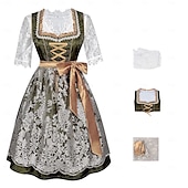 olcso Dirndl-Női Zöld Csipkés Dirndl Ruha Köténnyel és Blúzzal Oktoberfest Wiesn Sörfesztiválra