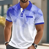 cheap Men&#039;s Geometric Polo-Men&#039;s Geometric Polo Short Sleeve Turndown Business Casual Daily Sports &amp; Outdoor Business Casual Daily Buttons Pocket Summer Robin&#039;s Egg Blue Dark Blue Green