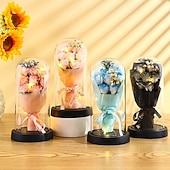 abordables Flores artificiales-El ramo de rosas eternas, regalo para mamá, flores de jabón preservadas en cúpula de vidrio con luz, decoración de cumpleaños del día de la madre para mujeres