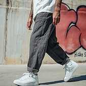 cheap Retro-Men&#039;s Linen Pants Trousers Summer Pants Baggy Pants Beach Pants Drawstring Elastic Waist Straight Leg Plain Comfort Breathable Full Length Casual Daily Holiday Vacation Fashion Black White