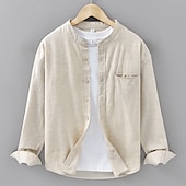 economico Camicie di lino-Per uomo Camicia Camicia di lino Camicia casual Camicia con Bottoni Camicia di cotone Semplice Vacanza Camicia hawaiana Nero Bianco Blu marino Beige Manica Lunga Nonno Primavera Autunno Abbigliamento