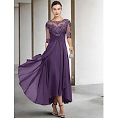voordelige Vloerlengte-A-Line Moeder van de Bruid Jurk Bruiloft Gast Elegante Plus Size Hoge Lage V Hals Asymmetrische Enkel Lengte Chiffon Kant Halve Mouw Met Beading Applicaties 2025 gratis maatwerk