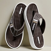 cheap Vacation Sandals-Men&#039;s Black Thick Sole Flip Flops with Soft Footbed and Fashion Strap Design for Adults Comfortable Summer Slippers for Beach Vacation Poolside Lounge Daily Shower Use