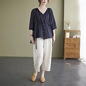 levne Sady-Dámské Aktivní Módní Halenka Sady kalhot 3/4 délka rukávu Do V Pevná barva Venkovní Dovolená Námořnická modř Khaki Léto Běžný
