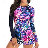 billiga Utslag-Dam Rash-guards Baddräkt UV Solskydd Långärmad Badkläder Baddräkt Rygg-dragkedja Simmning Surfing Strand Vattensport Tryckt Sommar Vår Höst
