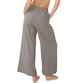 billige Shorts i bomullslin-Dame Linbukser i bomull Frekk Bukser Mote Gatemote Full lengde Naturlig عادي Lomme Elastisk midje comfy Utendørs Bekvem utendørs Ferie Aprikos Grå Svart Hvit Sommer Normal