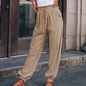 abordables jambe large et taille haute-Femmes Slacks Pantalons Occasionnel Longueur complète Naturel Uni Avec Poches Conception à cordon élastique Confortable Extérieur Fête Décontracté Quotidien Week-end Vin Noir Vert Claire Vert Véronèse