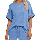 billiga Blusdräkter för kvinnor-Dam Set med shorts Bolero Top Kortärmad Rund hals Ensfärgat Snörning Mode Streetwear Ledigt Dagligen Utomhus Blå Svart Brun Sommar Lös passning