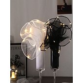 baratos Plantas e Flores Artificiais-Embalagem de presente de flores com luz LED, material de embrulho de gaze ondulada para buquê, caixa de presente de pirulito para casamento, festa, aniversário