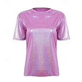 levne Topy-Retro 80. léta Blouznit Trička Disko Lesklý latexový patent Kov Dámské Hrdost předvečer Všech svatých Karneval hudební festival Pride Parade Měsíc hrdosti Dospělí Tričko Léto