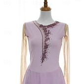 cheap Figure Skating Dresses-Figure Skating Dress Women's Girls' Ice Skating Dress Light Purple Patchwork Thumbhole Mesh Spandex Stretchy Training Practice Professional Skating Wear Thermal Warm Crystal / Rhinestone Long Sleeve