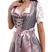 cheap Women-Oktoberfest Lace Dress Apron Dirndl Blouse Maid Bavarian German Munich Wiesn Women's Beer Festival Traditional Style Cloth