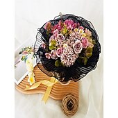 baratos Plantas e Flores Artificiais-Embalagem de presente de flores com luz LED, material de embrulho de gaze ondulada para buquê, caixa de presente de pirulito para casamento, festa, aniversário