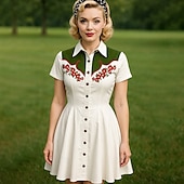 levne Šaty-Retro 50. léta Mini Šaty na šaty Košilové šaty Kovbojka Tlačítko dolů 3D tisk Maškarní kostým Dámské Plesová maškaráda Dovolená Ležérní Čajový dýchánek Dospělé Šaty Léto