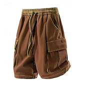 baratos Clássico-Homens Bermuda Cargo Calção Shorts de verão Shorts de veludo cotelê Com Cordão Cintura elástica Bolso multi Tecido Conforto Vestível Comprimento do joelho Ao ar livre Esporte Diário Moda Casual Preto