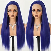 economico Parrucche lace front capelli veri-Parrucca frontale in pizzo blu 13x4 con capelli umani, parrucca frontale trasparente con capelli lisci, densità 150%