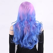 お買い得  トレンドの合成ウィッグ-人工毛ウィッグ ウェーブ レイヤード・ヘアカット バング付き 機械製 かつら 24 インチ A1 合成 女性用 ミドル部 クラシック カラーグラデーション マルチカラー