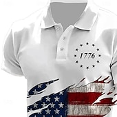 cheap Independence Day Polos-American Independence Day Men&#039;s American US Flag Polo Short Sleeve Polo Shirts Collared Shirts Casual Outdoor Daily Wear 3D Print Summer Black White Blue