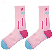 abordables Accesorios de Ropa de Tenis-Calcetines deportivos Calcetines de tenis 1 Par Mujer Calcetines A prueba de resbalones Transpirable Tenis Baloncesto Corriendo Correr pepinillo Deportes Bloque de color Algodón Blanco + Verde Blanco