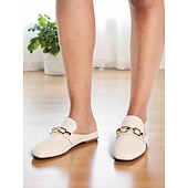 billiga Träskor och tofflor till damer-Svarta damloafers med guldfärgad kedjedetalj, slip-on platta kontorsskor utan rygg för arbete, daglig pendling och business casual
