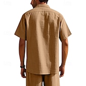 economico Camicie di lino-Per uomo Camicia Camicia di lino Camicia casual Camicia con Bottoni Camicia di cotone Semplice Vacanza Streetwear Giallo scuro Nero Bianco Blu marino Manica Corta Collo ripiegato Estate Abbigliamento