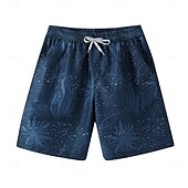 baratos Calções para Homem-Homens Calção Shorts de praia Com Cordão Gráfico Folha Árvore Respirável Secagem Rápida Comprimento do joelho Ao ar livre Férias Casa Férias Estilo Étnico Azul Marinha Com Stretch