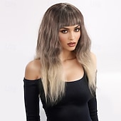 abordables Synthetic Trendy Wigs-Synthetic Wig kinky Straight Natural Straight Layered Haircut With Bangs Machine Made Wig 20 inch A1 Synthetic Hair Women's Classic Comfortable Color Gradient Blonde