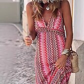 billiga Bohemklänningar-Dam Långklänning Maxiklänning Vardagsklänning Swingklänning Boho-klänning Mode Utomhus Fest Helgdag Normal Linje Ärmlös V-hals Rodnande Rosa Sommar