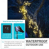 baratos Luzes solares de corda-1 Pc String Light de Fio de Cobre Solar à Prova D&#039;água Luz de Corrente de Luz Streaming Luz de Cascata 2M-200 Feixes de LED Jardim Decoração de Atmosfera para Casamento Festival Interno e Externo