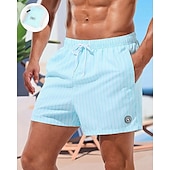 お買い得  男性用水泳パンツ-男性用 スイムショーツ ボードショーツ スイムトランク 縞柄 速乾性 高通気性 ドローストリング 弾性ウエスト バケーション ビーチ ハワイアン カジュアル ライトブルー