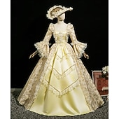 economico Vestiti-Vintage Rococò Rinascimento Maxi Vestito Normale A sbuffo Principessa Sposa Pieghettato Con Volant Principessa Girocollo Costume Per donna Halloween Carnevale Mascherata Performance Feste Halloween