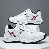 preiswerte Sneaker für Herren-weiße Sport-Sneaker für Herren mit rotem Akzent und leichtem Design – sportlich, stylisch, ideal für Freizeit und Sport