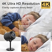 abordables Caméras IP d&#039;intérieur-Mini caméra de sécurité Wi-Fi 4K pour bébé – Surveillance nocturne intérieure sans fil avec contrôle par application et stockage sur carte SD