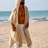 cheap Men's Casual Shirts-Men's Summer Shirt Casual Shirt Beach Shirt Cotton Shirt Shrugs Apricot Short Sleeve Solid / Plain Color Hooded Vacation Hawaiian Clothing Apparel Fashion Casual Comfortable