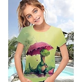 cheap Girl's 3D Animals-Girls' 3D Dinosaur T shirt Tee Short Sleeve Summer Spring Fashion Basic Kids 4-12 Years Crew Neck Outdoor Casual Daily Regular Fit