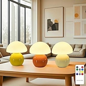 cheap Decorative Lights-3-Color Table Lamp Mushroom Adjustable Remote Control Ceramic Lamp Bedroom Bedside Lamp Cream Style Mushroom Table Lamp Bedroom Decoration Small Night Light Study Lighting   USB 1PC