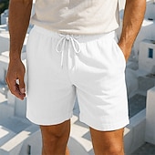 economico Vacanza-Per uomo Shorts Shorts di Lino Pantaloncini Estivi Shorts da Spiaggia Tasca Coulisse Elastico in vita Semplice Comodità Traspirante Corto Vacanza Ferie Spiaggia Hawaiano Boho Nero Bianco