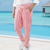 Herre Linbukser Bukser Sommerbukser Strandbukser Lomme Snorer Elastisk midje Stripet Komfort Pustende Feriereise Daglig Ferie Hawaiisk Bohem Svart Rød billige Ferie-Herre Linbukser Bukser Sommerbukser Strandbukser Lomme Snorer Elastisk midje Stripet Komfort Pustende Feriereise Daglig Ferie Hawaiisk Bohem Svart Rød