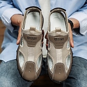 billiga Avslappnade sandaler-Herrsandaler Bruna Mesh-utomhussandaler med justerbara remmar och vadderad sula för vandring, strand och sommaräventyr