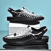 preiswerte Urlaubsandalen-Herren Sandalen Spaziergang Lässig PU Leder Bequem Rutschfest Atmungsaktiv Schnürung Rose+Schwarz Weiß+Schwarz Dunkelrot Sommer Frühling Herbst